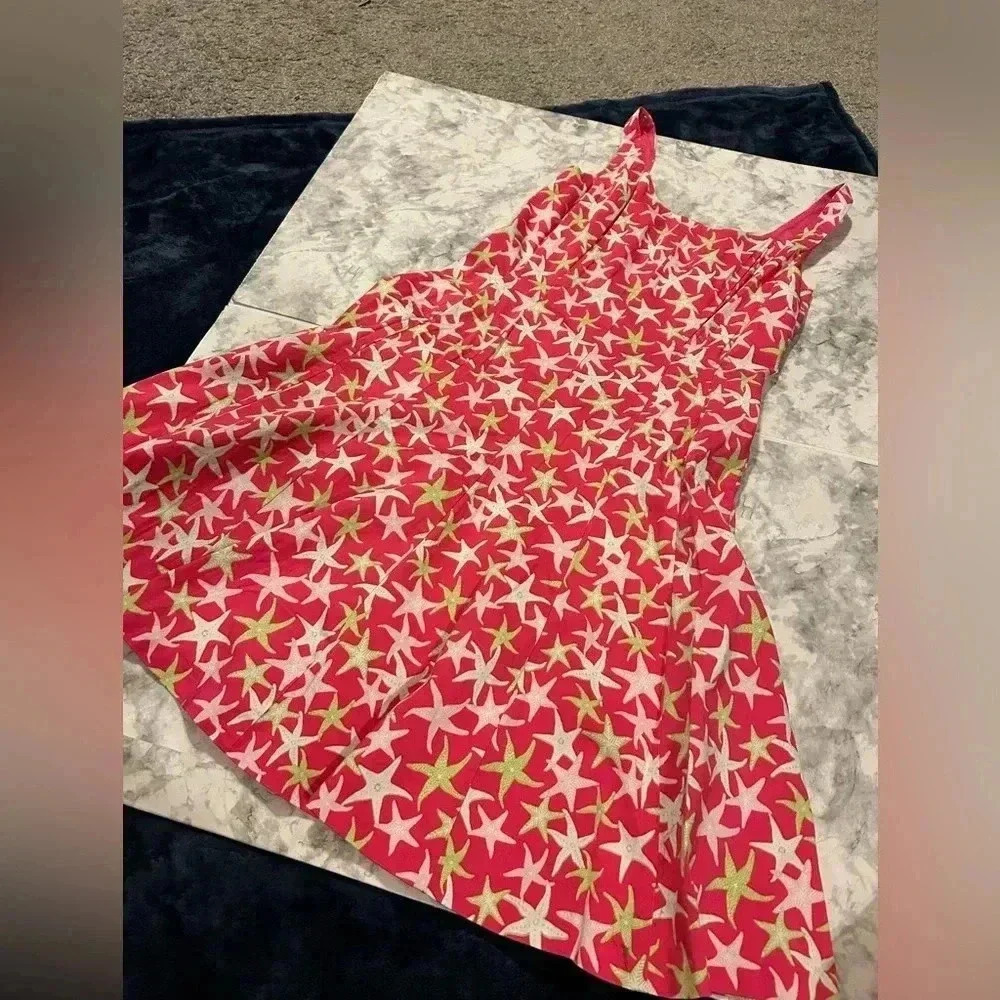 Pappagallo Pink Starfish Tropical Sleeveless Knee Length Dress Size 8